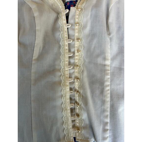 VTG 70s Gunne Sax Victorian Style Ivory Peasant Blouse Lace Pearl Button Up XXS - Picture 4 of 8